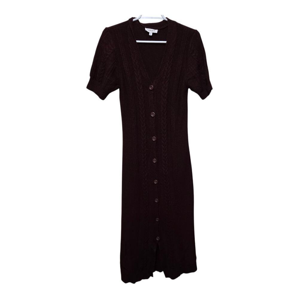 Gilli Cable Knit Midi Dress S Brown Button Front Sweater